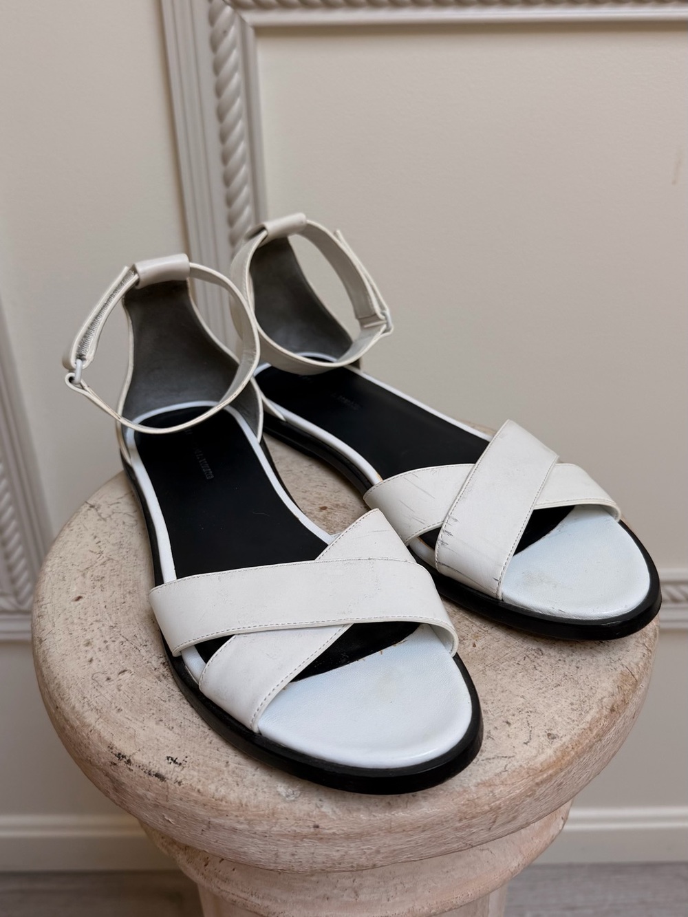 Alexander Wang White Leather Crisscross Ankle-Strap Sandals